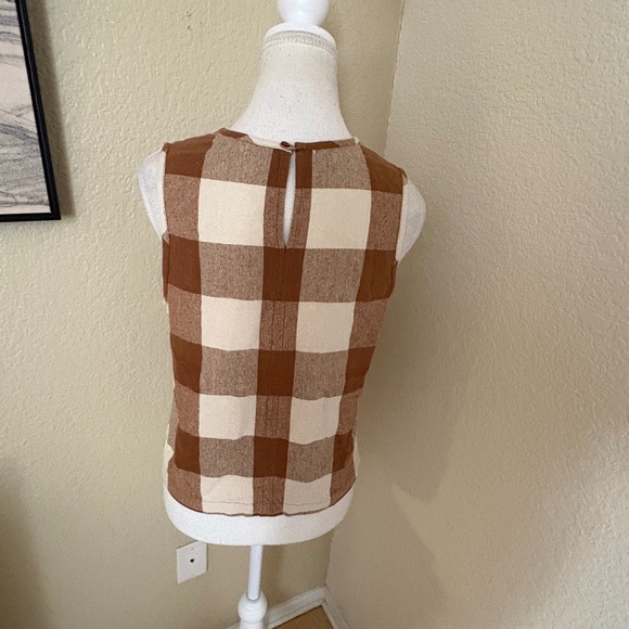 ALI GOLDEN Silk Crewneck Tank In Chestnut Plaid Size Small - Picture 3 of 7